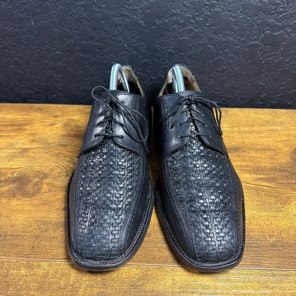 Johnston & Murphy Woven Vamp 15-0675 Black Leather Oxford Shoes Mens 8 M